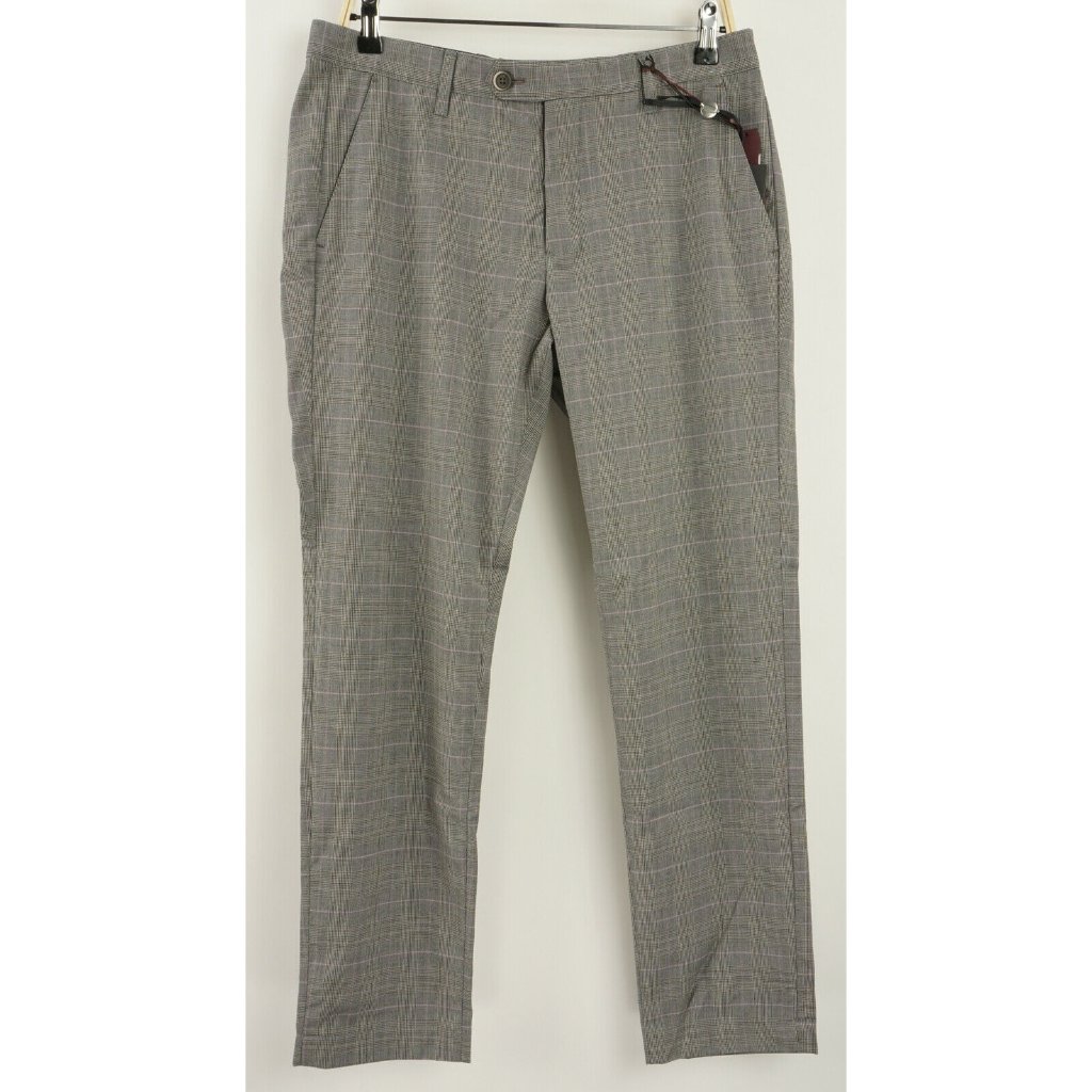 New 175$ Ted Baker Samwise Men's Sizes 33r / 36r Slim Grey Glen Check Flat Pants